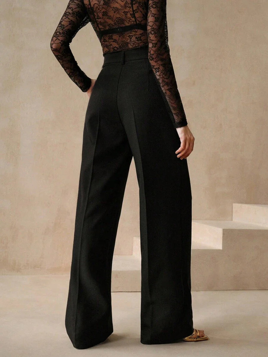 Svarta Raka Byxor med Lös Passform