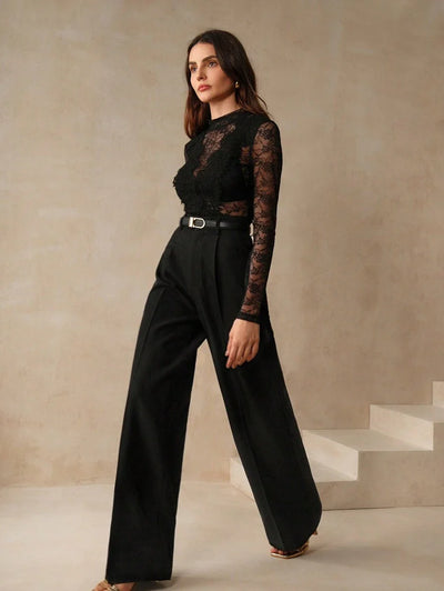 Svarta Raka Byxor med Lös Passform