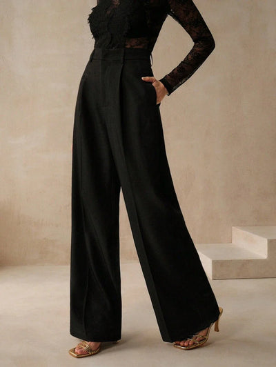 Svarta Raka Byxor med Lös Passform