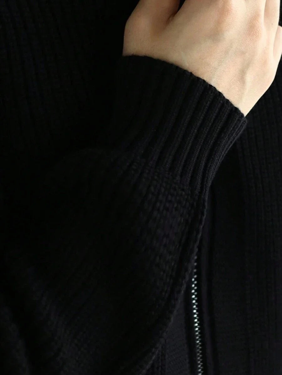 Lång herrcardigan med dragkedja och hög krage