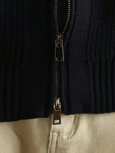 Lång herrcardigan med dragkedja och hög krage