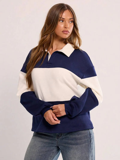 Massa randig collagetröja med krage