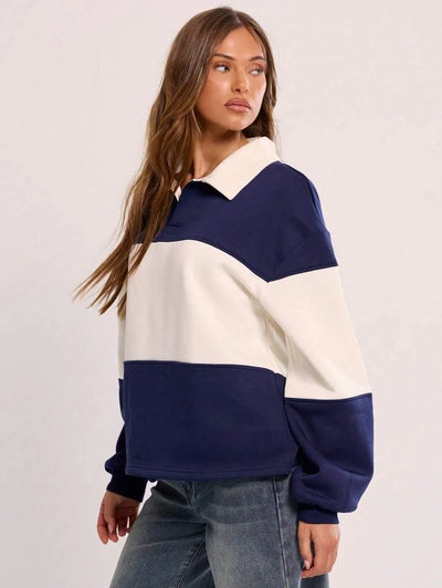 Massa randig collagetröja med krage