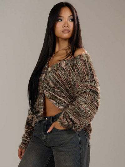 Oversized texturerad cardigan med ränder