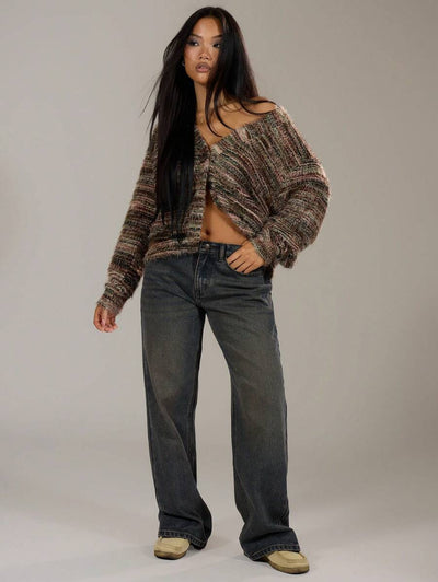 Oversized texturerad cardigan med ränder