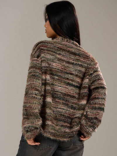 Oversized texturerad cardigan med ränder