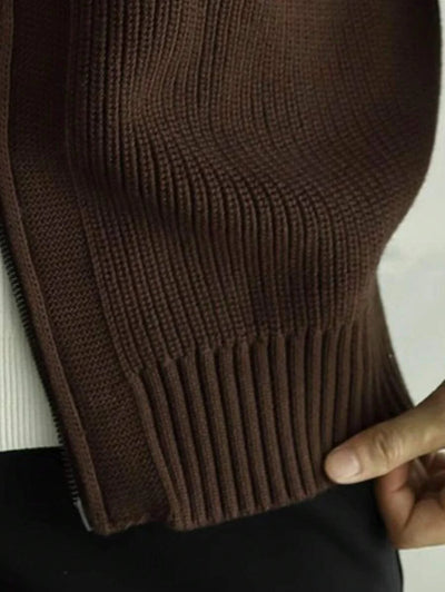 Lång herrcardigan med dragkedja och hög krage