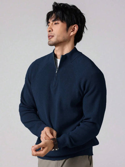 Herrtröja med halv dragkedja och hög krage