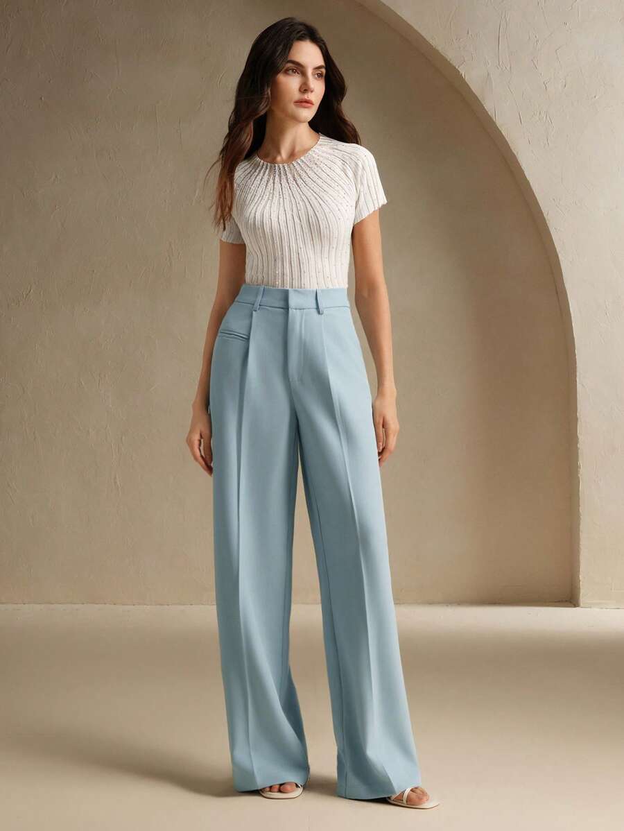 Svarta Raka Byxor med Lös Passform