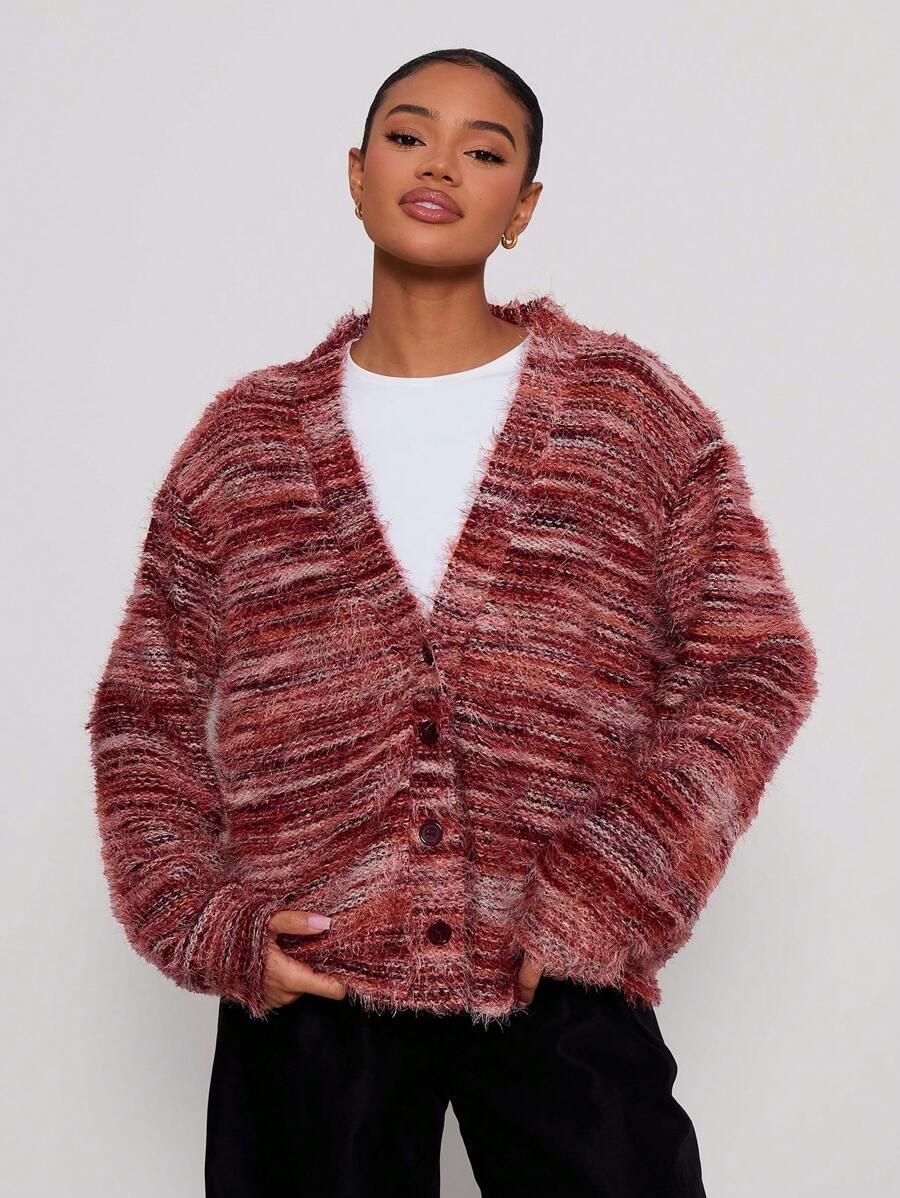 Oversized texturerad cardigan med ränder