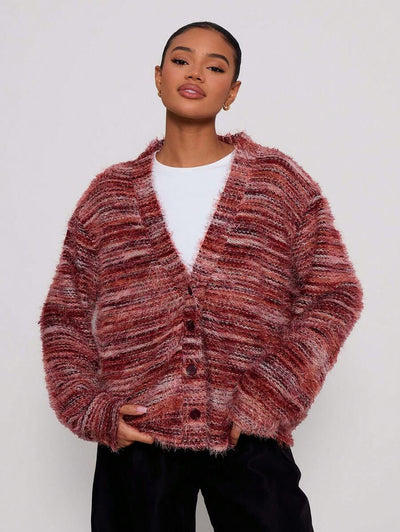 Oversized texturerad cardigan med ränder