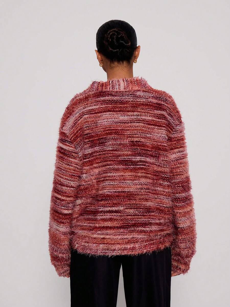 Oversized texturerad cardigan med ränder