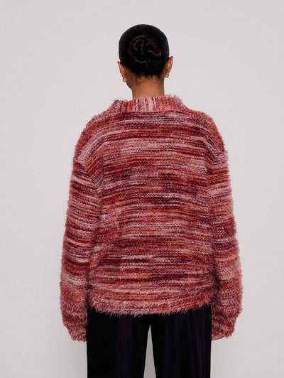 Oversized texturerad cardigan med ränder