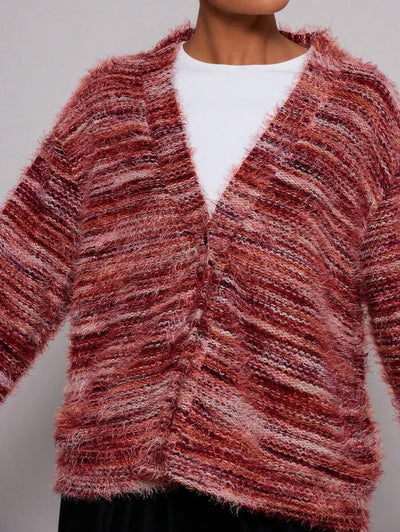 Oversized texturerad cardigan med ränder