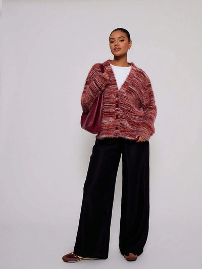 Oversized texturerad cardigan med ränder