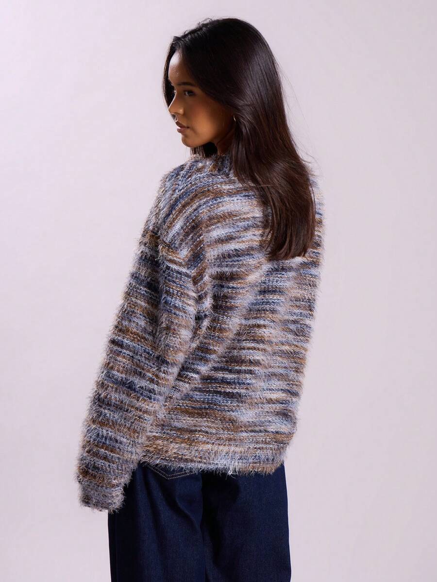 Oversized texturerad cardigan med ränder