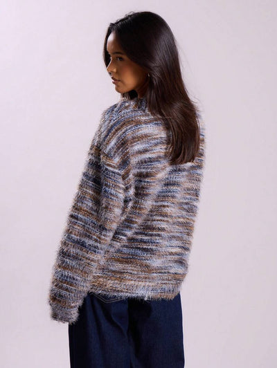 Oversized texturerad cardigan med ränder
