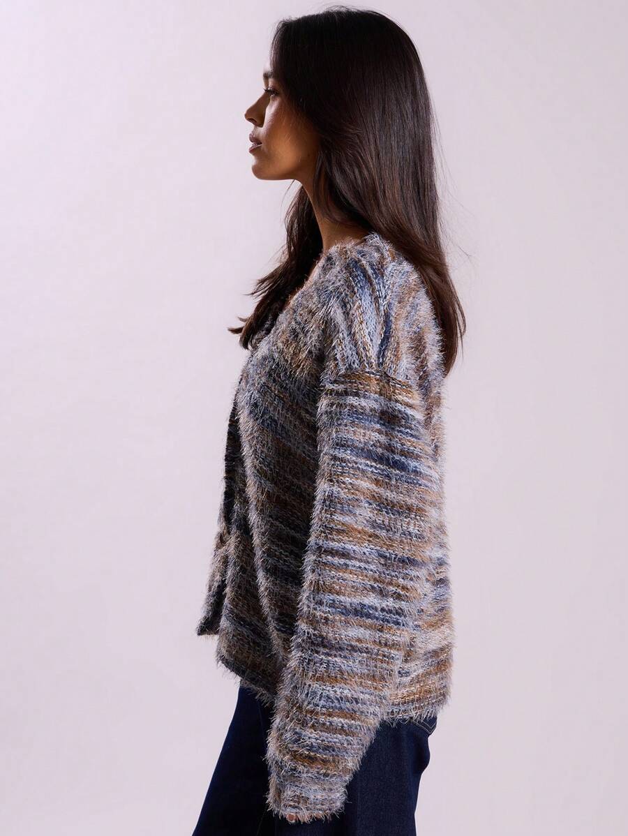 Oversized texturerad cardigan med ränder