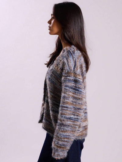 Oversized texturerad cardigan med ränder