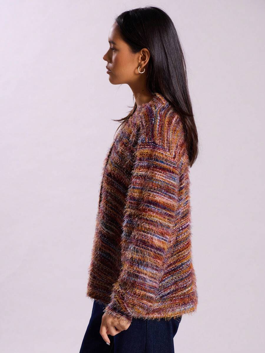 Oversized texturerad cardigan med ränder