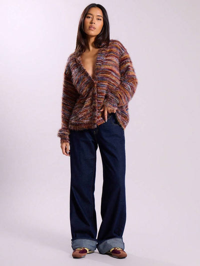 Oversized texturerad cardigan med ränder