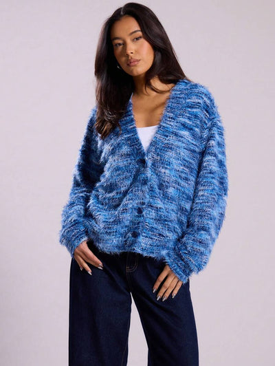 Oversized texturerad cardigan med ränder