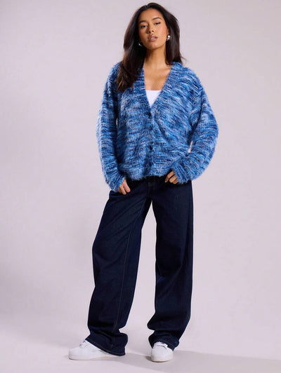 Oversized texturerad cardigan med ränder