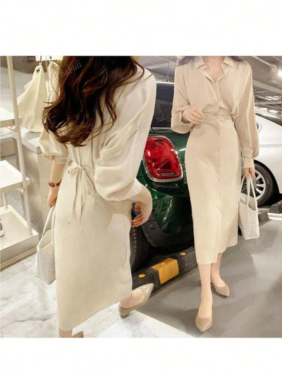 Fransk Skjortklänning med Midjeband