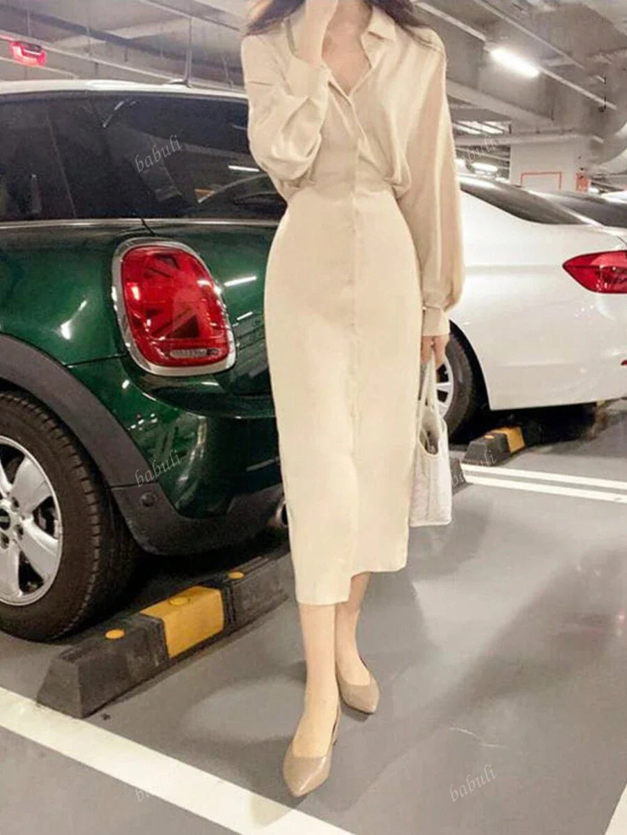 Fransk Skjortklänning med Midjeband