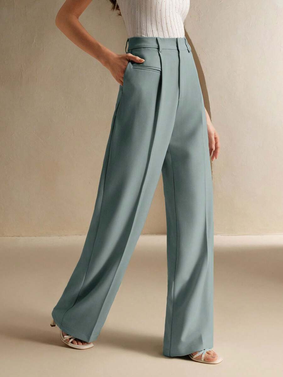 Svarta Raka Byxor med Lös Passform