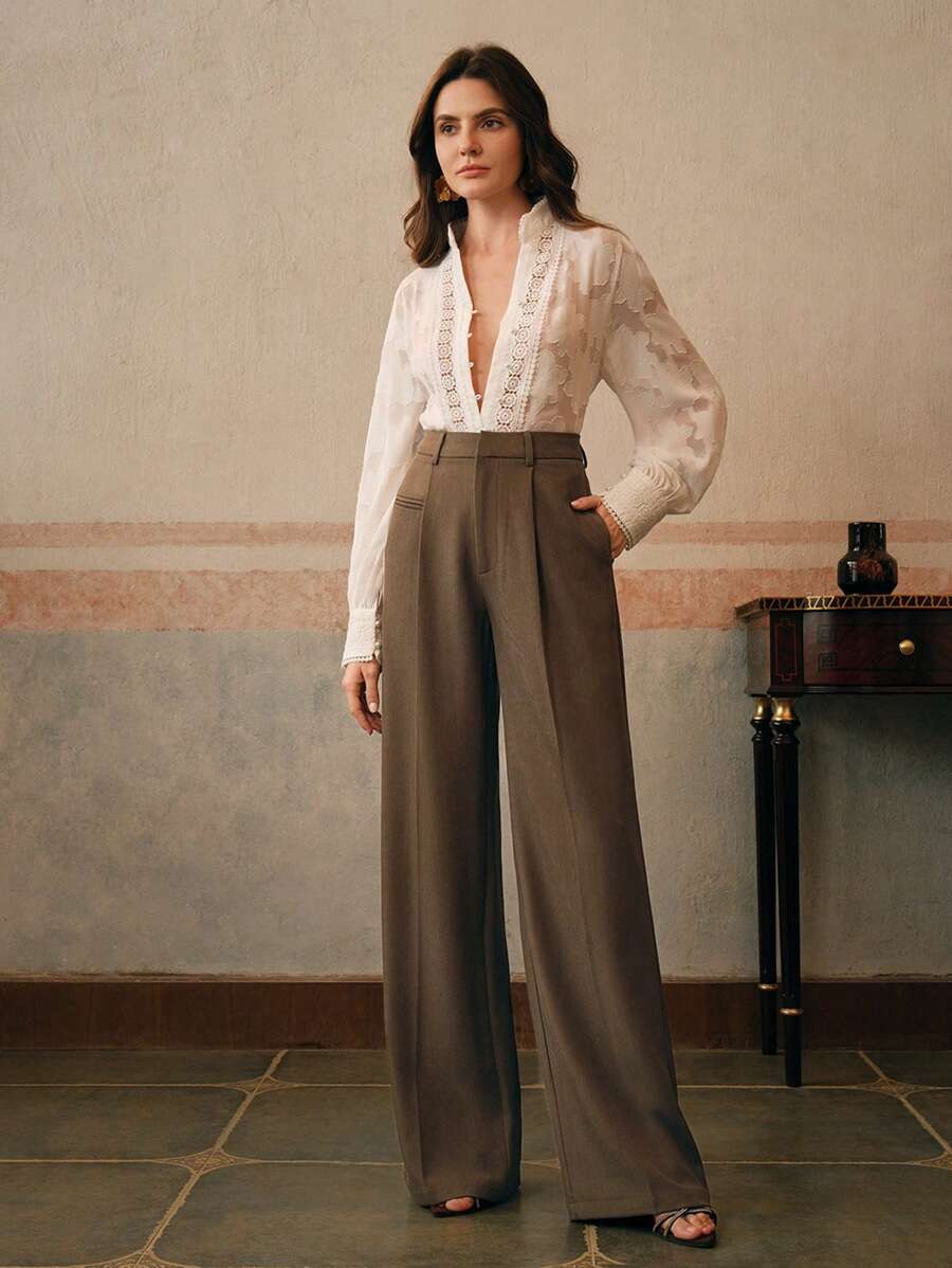 Svarta Raka Byxor med Lös Passform