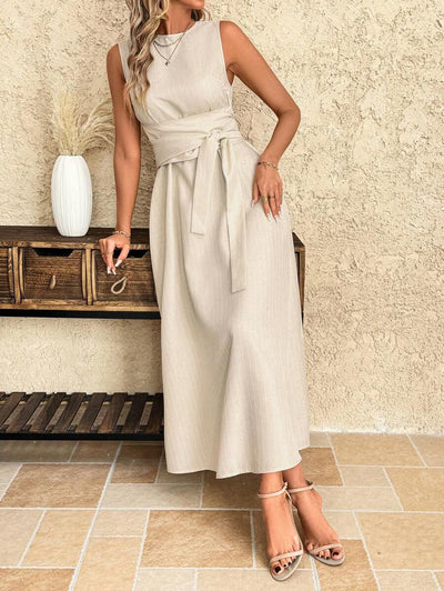 Kakifärgad Randig Midiklänning