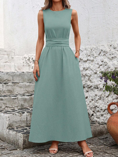 Kakifärgad Randig Midiklänning