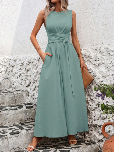 Kakifärgad Randig Midiklänning