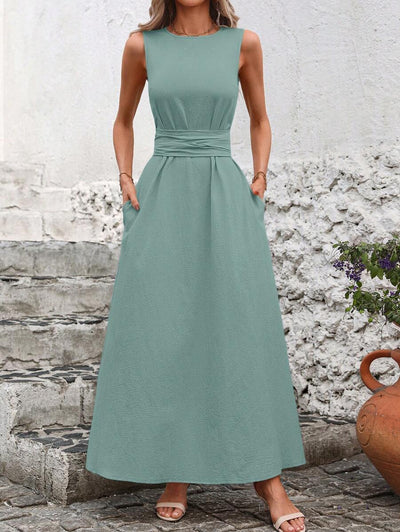 Kakifärgad Randig Midiklänning