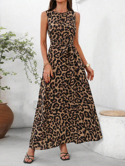 Kakifärgad Randig Midiklänning