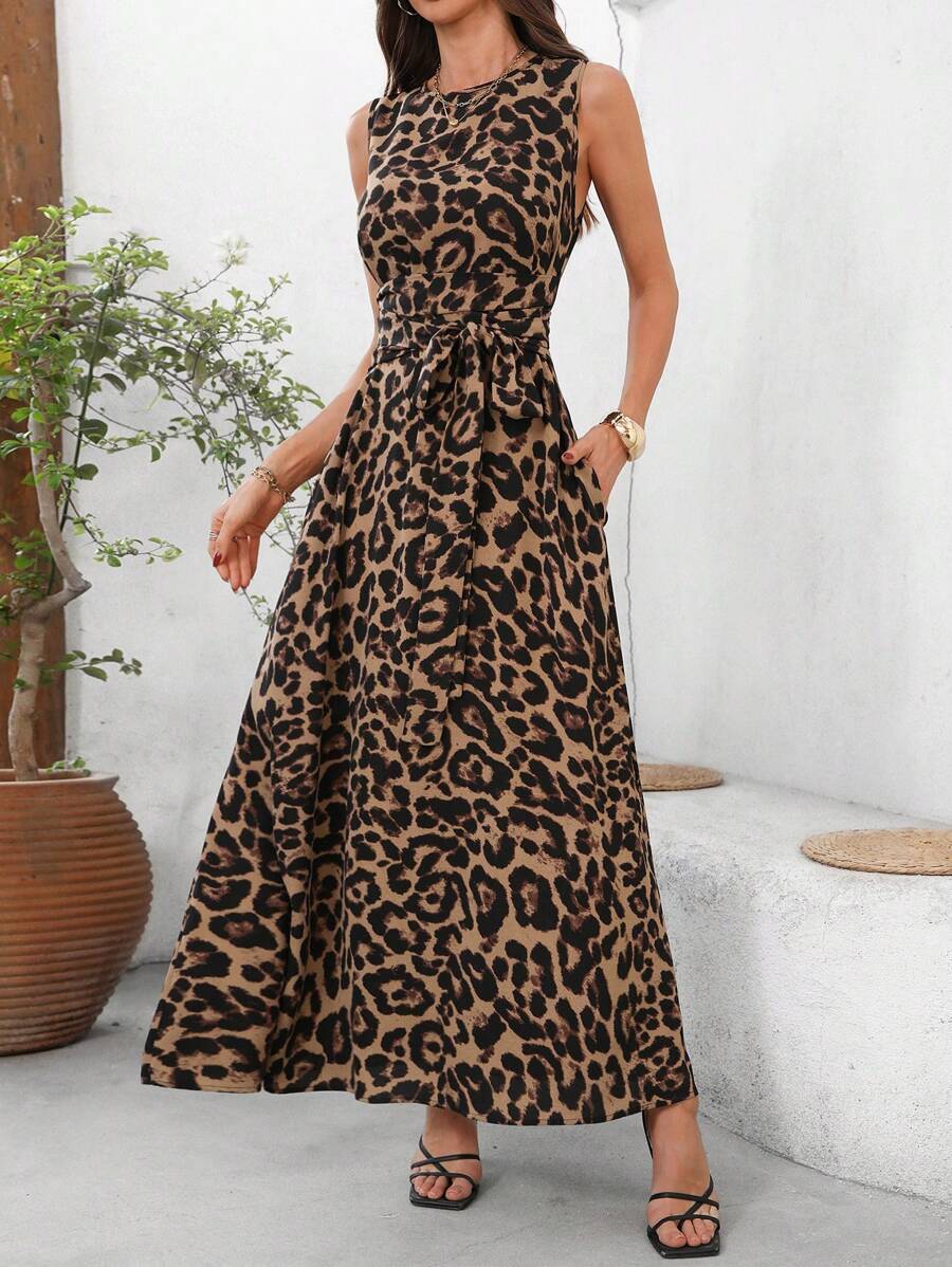 Kakifärgad Randig Midiklänning