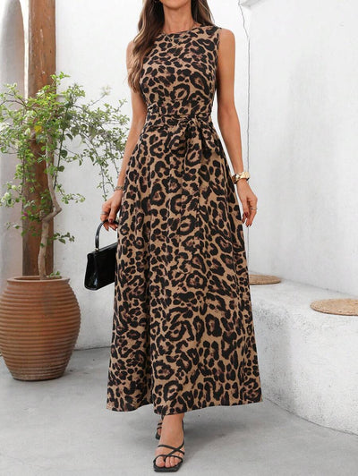 Kakifärgad Randig Midiklänning