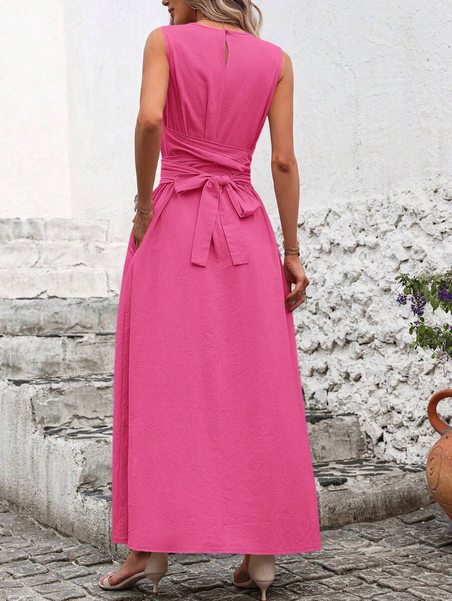 Kakifärgad Randig Midiklänning