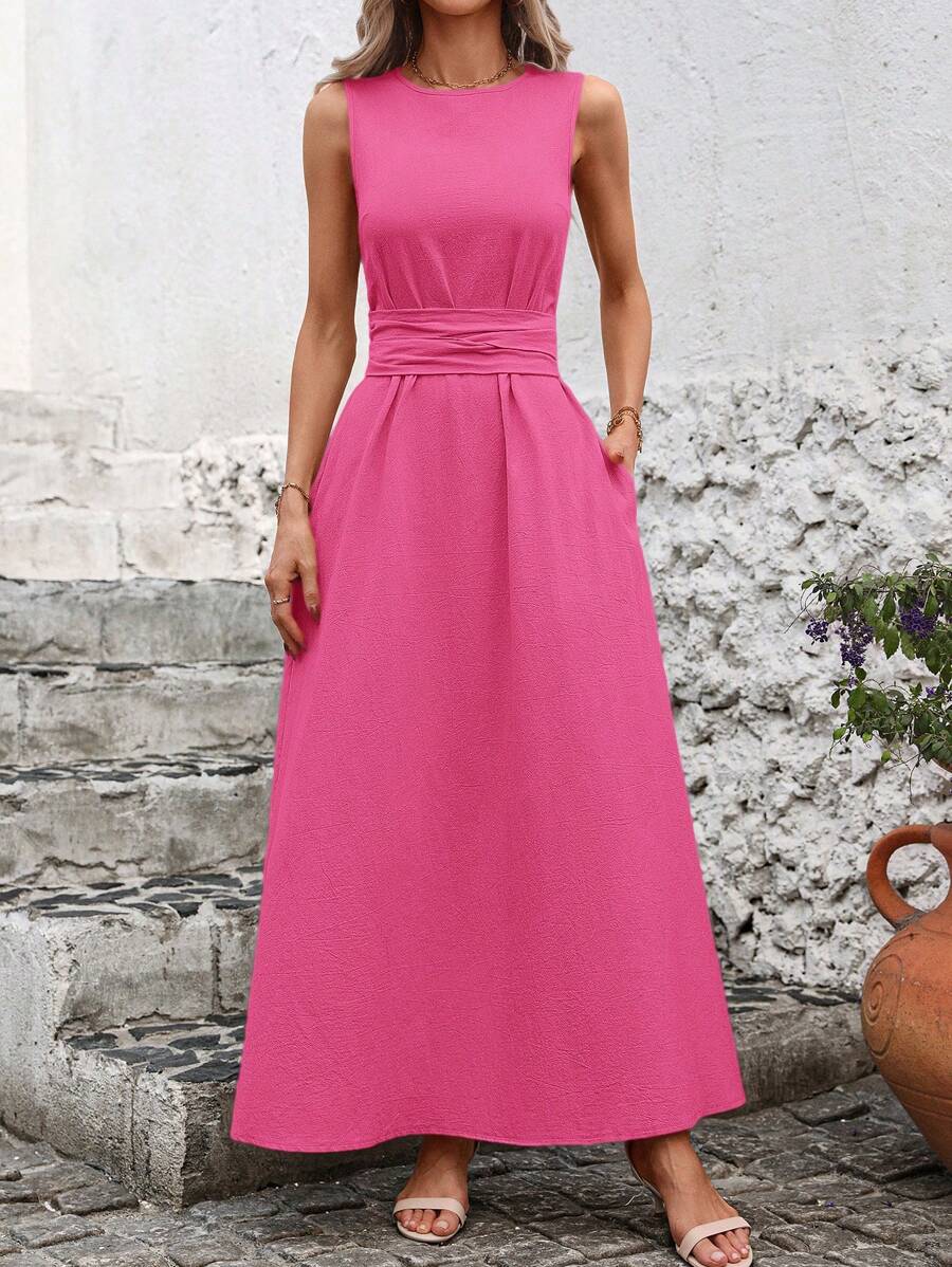 Kakifärgad Randig Midiklänning