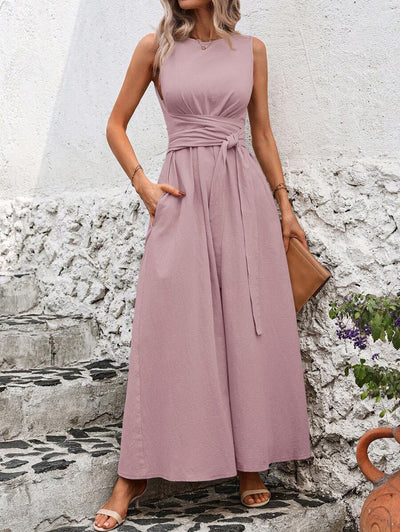 Kakifärgad Randig Midiklänning