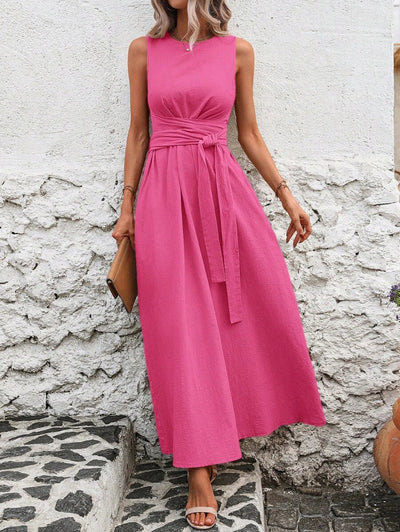 Kakifärgad Randig Midiklänning