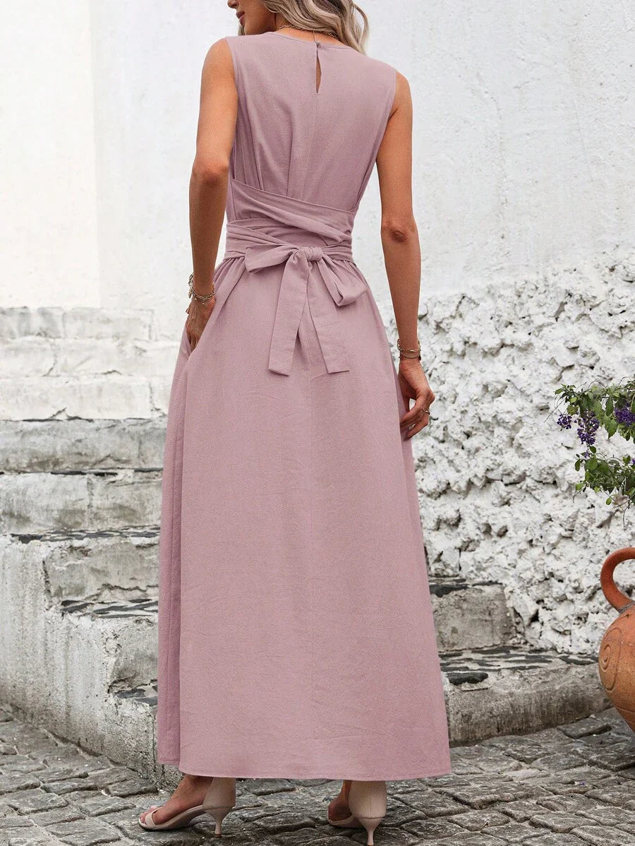 Kakifärgad Randig Midiklänning