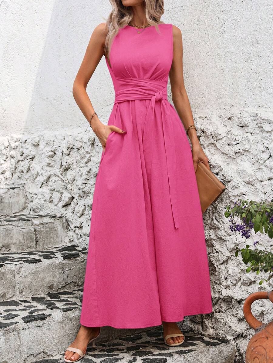 Kakifärgad Randig Midiklänning