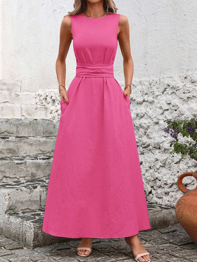 Kakifärgad Randig Midiklänning