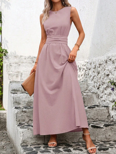 Kakifärgad Randig Midiklänning