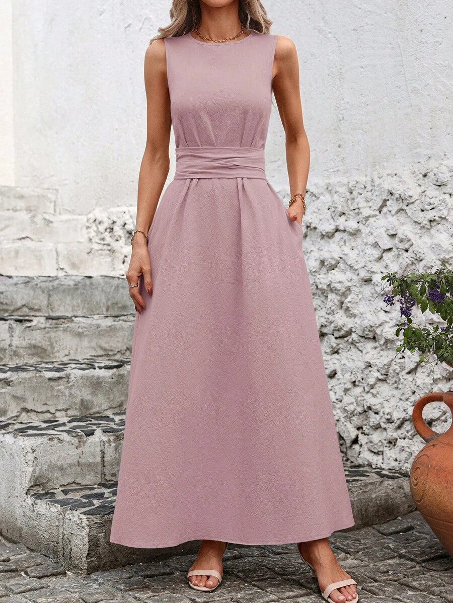 Kakifärgad Randig Midiklänning