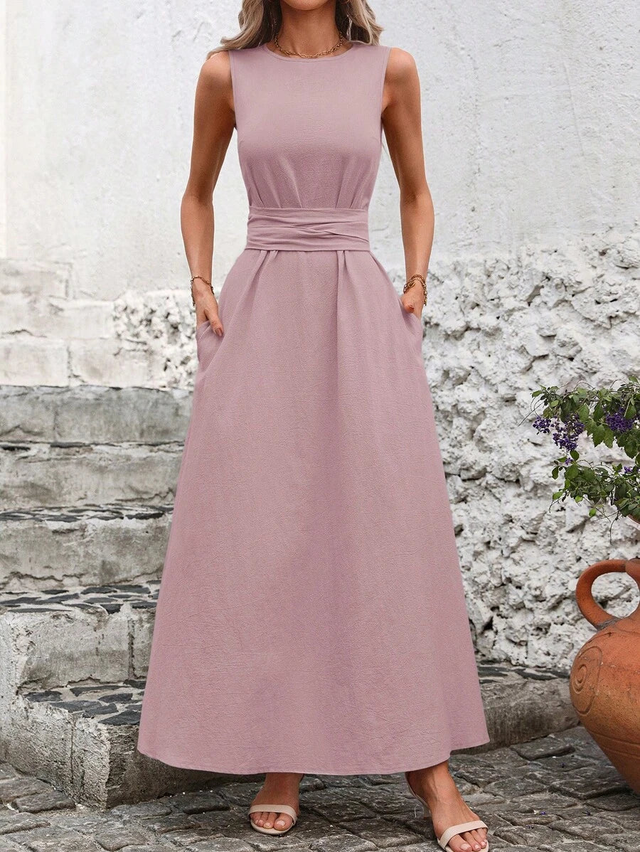 Kakifärgad Randig Midiklänning