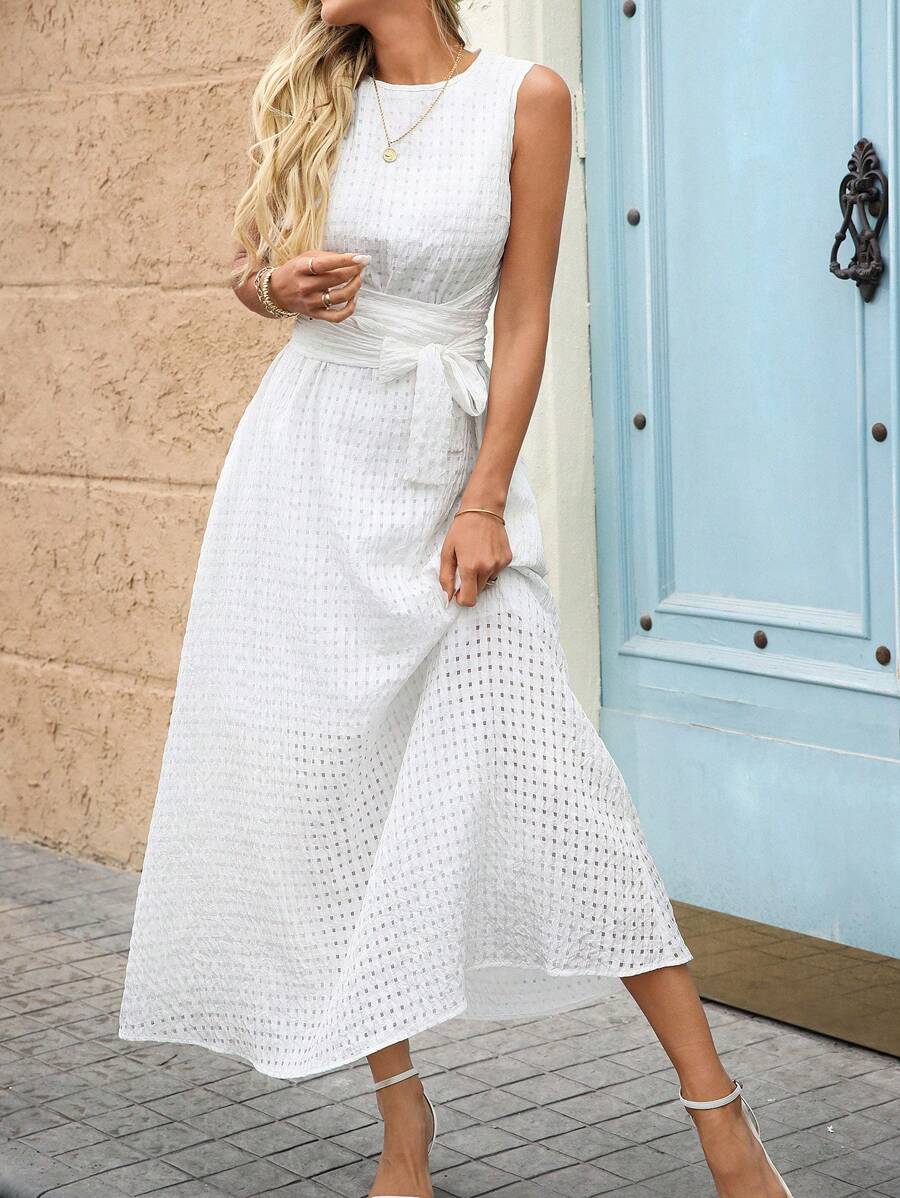 Kakifärgad Randig Midiklänning