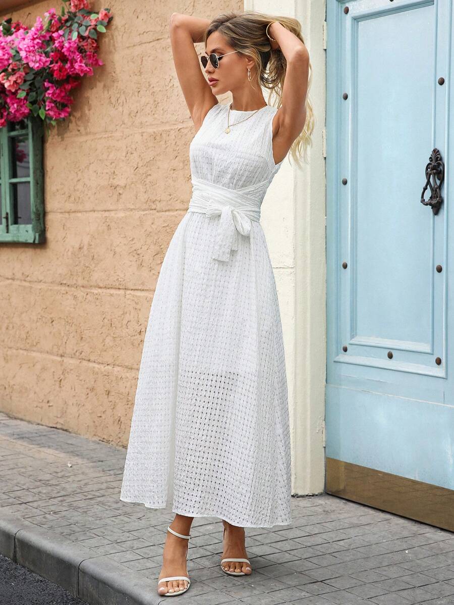 Kakifärgad Randig Midiklänning